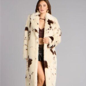 Windsor Cream and Brown Patterned faux fur Coat